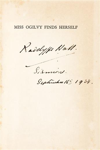 RADCLYFFE HALL (1880-1934) Miss Ogilvy Finds Herself, Signed Copy.